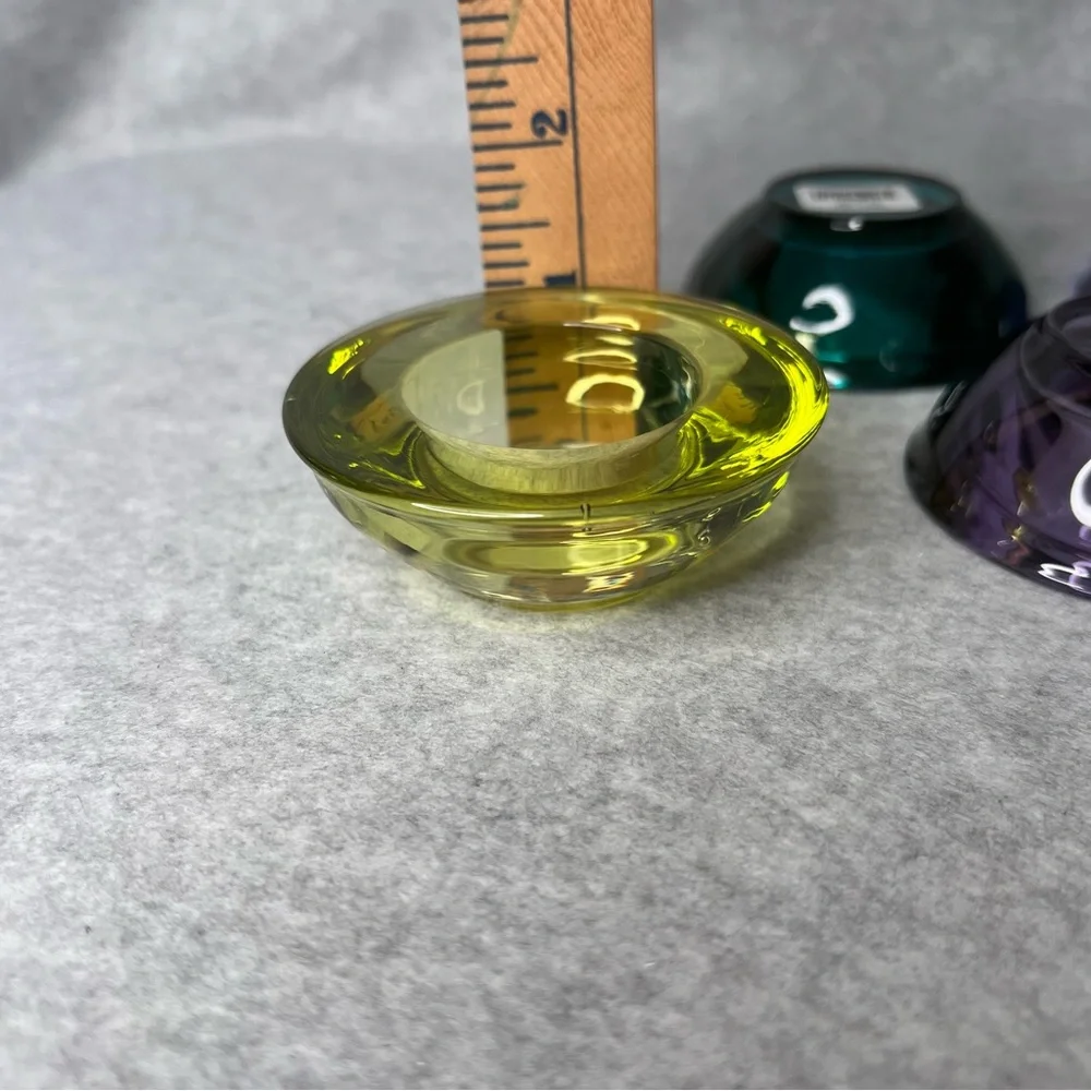 Crate&Barrel Set of 5 Tea Light Candle Holders Lime Amethyst Amber Cobalt Teal